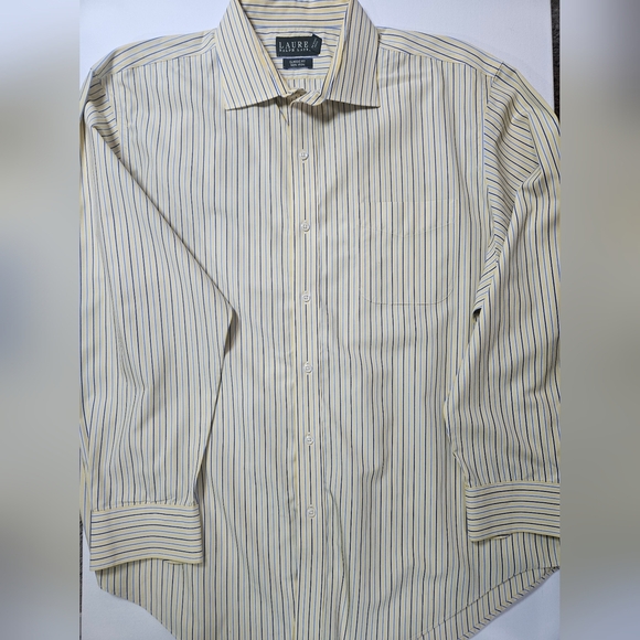 Ralph Lauren Dress Shirt Mens Button Down Yellow Blue Striped Classic Office Top - Picture 1 of 8